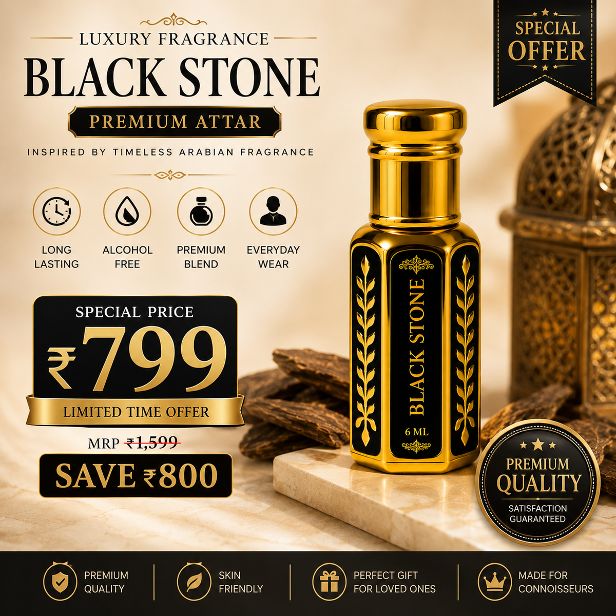 The Black Stone Pure Attar -10 ML