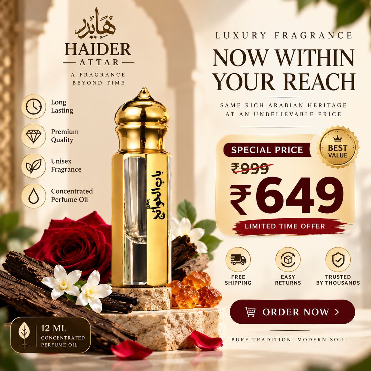 Pure Haider Attar - 12 ml